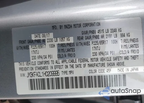 2017 Mazda Cx-5 Touring from USA, damaged, VIN JM3KFACL1H0209995